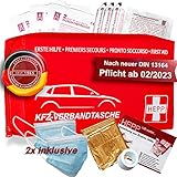 Original Hans Hepp Verbandskasten Auto nach DIN 13164:2022 / 2023 inkl. 2x medizin. Gesichtsmasken – Kfz-Verbandstasche Erste Hilfe (First Aid) Set zertifiziert für HU bei TÜV und Dekra gem. StV(Z)O