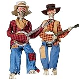 Animierte Halloween-Banjo-Skelette, 2026, leuchtendes Skelett, spielendes Banjo, Halloween-Dekoration, lustige animierte Duell-Banjo-Skelette für Halloween, Innen- und Außendekoration