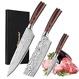 Sunnecko Messerset, Profi Küchenmesser Set 3tlg - Kochmesser set Küche scharfe Messer Set, Ultra Scharfes Kochmesser Set mit 20cm Kochemesser, 17cm Hackmesser & 9cm Schälmesser