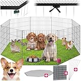 tectake® Freilaufgehege mit Schutznetz, Steckzaun Absperrgitter faltbar und erweiterbar, für Kleintiere, Kaninchen, als Hundegitter, Hundezaun Welpen, Freigehege Hasenstall, Outdoor Gehege