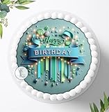 Tortenaufleger Tortenbild Happy Birthday zum Geburtstag, Essbares Foto für Torten, Tortenaufleger Ø 20cm - 2065z AMA