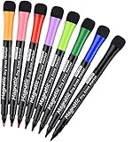 Whiteboard Marker, Magnetisch Whiteboard Schwamm mit Stifte, 2 in 1 Kreidemarker mit 8 Farben, Trocken Abwischbar, Rundspitze 1-2mm, Perfekt für Zuhause Schule Büro