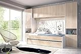 Dmora - Kinderbett Venturosa, Komplettes Schlafzimmer mit Bridge-Kleiderschrank und Kommode, Komposition mit Bett und Einzelausziehbett, 303 x 97 x 203 cm, Eiche und Weiß