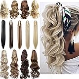 Clip in Extensions Zopf Pferdeschwanz Haarverlängerung Lang Ein Tressen Kralle auf Haarteil Claw on Ponytail 30cm - Gewellt, Graublond