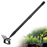 Gartenhacke, 124cm 2-in-1 Steigbügelhacke Gartenwerkzeuge mit 4-Zahn Spike, Hula Hacke mit verstellbarem Langem Griff für Unkraut, Lockerung Boden