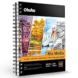 Ohuhu Skizzenbuch Mischtechnik im Hochformat - 200g/m² säurefreier Künstlerblock (62 Blatt), Spiralbindung für Nass- & Trockentechniken, ideal für Aquarell, Acryl, Bleistift & Pastell - 25,4 x 19,3 cm