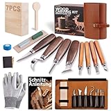 Schnitzwerkzeug Holz Schnitzset für Anfänger: Schnitzmesser Set 25-teiliges zum Schnitzen - HolzSchnitzset Carving Kit mit Anleitung, Handschuhe und Lindenholz für Kinder Erwachsene Geschenk