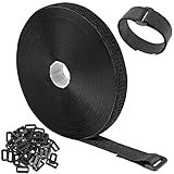10m Klettband mit 50 Schnalle , 2cm Breit Klettverschluss Band Klett Kabelbinder Rolle Kabel Klettbinder Freie Schnittlänge Wiederverschließbar für Büro Schule Zuhause(Schwarz)