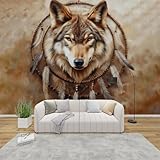 PaxGloz Fototapete Wolfskopf Tapete Indianer Stil Tapeten Vliestapete Modern Wandtapete Wohnzimmer Schlafzimmer Kinderzimmer Wanddeko Motivtapeten 100 x 70 cm (B x H)
