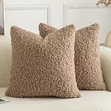 Joyouth 2er Set Curly Teddy Wolle Faux Pelz werfen Kissenbezug Abdeckungen Fuzzy Akzent weiche Sherpa Kissenbezüge Schaffel Fleece Dekorative Kissen Fall für Sofa Couch Wohnzimmer 40x40 cm Khaki