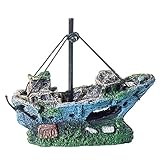BOGEEL Aquarium-Dekorationen, realistische Schiffslandschaftsgestaltung, Kunstharz, zerbrochenes Schiff für Topfpflanzen, Garnelen und Fischunterschlupf, Höhlenhaus