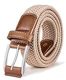 BULLIANT Gürtel Herren, Flechtgürtel Stretchgürtel Geflochten Stoffgürtel Elastischer Gürtel Golfgürtel für Männer Damen,Breite 35mm(Beige,120cm/38-42' taille verstellbar)