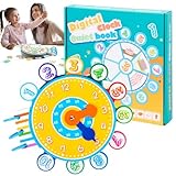 Lernspieluhr für Kinder, Uhrenbuch, beschäftigtes Buch für Vorschulaktivitäten, selbstklebende und wiederverwendbare Aufkleberbücher, Lernspielzeug für Kinder