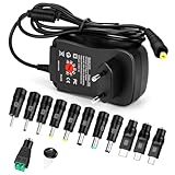 30W Universal Netzteil AC zu DC 3V/4.5V/5V/6V/7.5V/9V/12V Multi-Voltage Adapter mit USB 5V 2.1A Port und 12 DC-Steckern für 3-12V Home Electronics, LED Streifen, 2500mA max