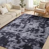 smiry Hochflor Teppich Wohnzimmer, Waschbar Anti-Rutsch Moderner Flauschiger Kuscheliger Teppich für Wohnzimmer Deko, Schlafzimmer, Kinderzimmer, 160 x 220 cm, Hellgrau