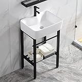 Waschtisch-Spülbecken mit Waschbrett-Set, freistehende Keramikspüle mit Halterung und Ablauf-Set für Waschküche, Garage, Keller