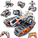HiWEEGO Technik Roboter für Kinder mit LED Licht, 5-in-1 APP und Fernbedienung Bausatz RC Robot/Tracked/Racer/Technic Panzer/Auto Schlitten, Wiederaufladbar Geschenk für Jungen und Mädchen 6–12 Jahren