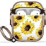 Maxjoy AirPods-Schutzhülle mit Schloss, Blumen-AirPod-Hülle, harte Schutzhülle für iPod, für Damen und Herren, mit Schlüsselanhänger-Verriegelungsclip, kompatibel mit AirPod 2. 1. Generation,