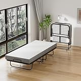 Daromigo Klappbett 90x200 cm Gästebett Klappbar, Klappbett Mit Matratze 13cm Dicker, Einzelbett Faltbare Metallbett Mit 4 Rollen, Belastbarkeit 150 kg für Schlafzimmer Wohnzimmer