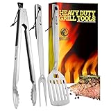Mountain Grillers Grill Zubehör Set 3er-Pack Langlebiges Edelstahl Grillbesteck Set mit Zange, Pfannenwender und Fleischgabel - Perfekt als Grillbesteck Set mit langem Griff für Männer