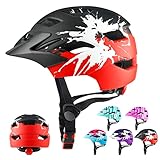 RaMokey Fahrradhelm Kinder, Fahrradhelm mit Licht für Kinder Leichter Kinderhelm mit Verstellbares Zifferblatt für Mädchen und Jungs 51-55CM (ab 5-15Jahre) (Schwarz+Rot)