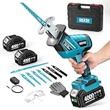 SEESII Säbelsäge Akku, 3500 RPM Bürstenloser Motor Akku Universalsäge mit 2 x 4.0Ah Batterien, LED Licht, 8 Sägeblätter tragbar für Holz PVC Schneiden