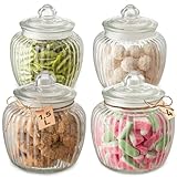 Praknu Candy Bar Gläser Groß 1,5 L - Luftdicht - 4 Vintage Bonbonglas mit Deckel & Etiketten- Robustes Glas - Spülmaschinenfest- für Kekse & Süßigkeiten
