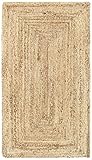HAMID Jute Teppich, Alhambra Teppich Handgewebt 100% Naturfaser de Jute, Wohnzimmer, Schlafzimmer, Flurteppich, Farbe Natur (60x110cm)