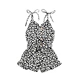 iddolaka Strampelanzug für Kleinkinder, Babys, Mädchen, Herzmuster, Strampelanzug, Spielanzug, Urlaubskleidung, Kinder-Sommer-Outfit, Leopardenmuster, Marineblau, 5-6 Years