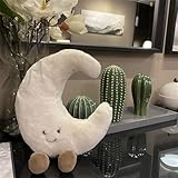 Lächeln Sonne Plüsch Dekokissen, Mond Kissen für Kinder zum Kuscheln Sofakissen 3D Plüschtier Geburstagsgeschenke Zierkissen (Mond 48cm)