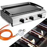 LIFERUN Gas Plancha Grillplatte, Kompakt Tischgasgrill, Gasgrill Edelstahl, Keramische Lackbeschichtung Grillfläche, Tragbarer Balkon Camping Picknick BBQ Grill (Butan/Propan) (7,2 KW (25000 BTU))