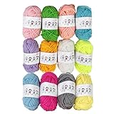 Xiqiggi 12 Farben Wolle zum Häkeln Stricken, 10g/20m Häkelgarn Baumwolle zum Häkeln, Baumwollgarn für Anfänger Set zum Häkel Wolle Acryl Dicke Wolle Bunte Regenbogen Acrylwolle, Yarn Crochet