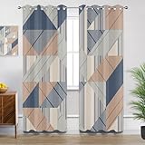 Generisch Vorhänge Blickdicht Retro - Verdunklungsvorhänge mit Ösen Modern Geometrisch Wohnzimmer Gardinen Vorhänge kurz Schlafzimmer Kinderzimmer Küchengardinen Decor - 2er Set - H137 x B117cm
