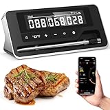 Fleischthermometer Kabellos,Bluetooth Grillthermometer mit App, IP67 Wasserdicht Bratenthermometer Kabellos, Meat Grill Thermometer für BBQ, Grill, Smoker, Ofen, Küche