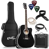 Ashthorpe Dreadnought Akustikgitarre mit Cutaway, 10 Watt Verstärker, Schwarz
