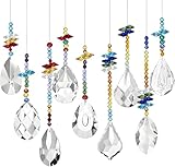 YIEUR 9 Stück Sonnenfänger Anhänger Kristall Suncatcher mit 45 Stück Girlande Perlen, 38mm Tropfen Kristallglas Kronleuchter Lichtfänger Kristalle Anhänger Prismen für Fenster Haus Garten Windspiel
