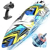 DEERC ferngesteuerte Boote Tarnung mit Bürstenlosen Motor 2212,48 km/h RC Boot mit Alarmfunktion, 2,4 GHz Rennboot mit LED-Leuchten für Meere, Pools und Seen,Speedboot-Spielzeug für Kinder&Erwachsene