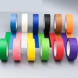 24 Rolle Kreppband Bunt,13m x25 mm Klebeband Bunt Malerkrepp Abklebeband Maler Masking Tape Regenbogen Bastelband für DIY Scrapbooking Klassenzimmerdekorationen Kunstlaborbeschriftung (12 Farben)