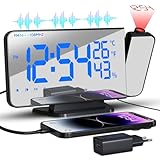 TAKRINK Wecker Digital Radiowecker mit 4 Stufen Bildschirmhelligkeit Projektionswecker mit Temperatur Wecker mit Projektion Dual-Alarm Type-C Ladegerät 180° Projektor Projektion 12/24H