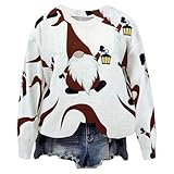 Weihnachtspullover für Damen, bedruckt, Tops, Weihnachtspullover, lustig, Rundhalsausschnitt, Strickpullover für Weihnachten, Strickwaren, Kleidung für Zuhause, Party, Weihnachtsgeschenke, weiß, M
