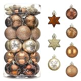 Valery Madelyn Weihnachtskugeln 35 Stücke 5cm Kunststoff Christbaumkugeln Weihnachtsdeko mit Aufhänger Weihnachtsbaumschmuck für Weihnachten Dekoration Wald Thema Kupfergold