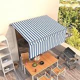 Homgoday Ziehharmonika Markise 3,5x2,5m Blau/Weiß, Anthrazit Aluminium, PU-Beschichtung, automatisch, 155W Model3069406