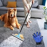 OKKÖBI Carpet Rake - Fellfeger Besen – Pet Hair Remover für Teppich & Möbel – Gummibesen mit Stiel – Hundehaare Entfernen – Teppich Bürste für Tierhaare – Fellfeger für Teppiche & Böden - Blau