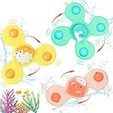 TranRantic 3 Stück Saugnapf Spielzeug Baby, Spinning Sensorisches Spielzeugs für 6-12 Monate Babys, Badewanne Flugzeug Fenster Hochstuhl Spielzeug mit Saugnapf- Delfin Oktopus Kugelfisch Baby Geschenk