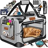 LOVPET® Transportbox Hund Katze Transporttasche M 60x42x44cm | Hunde-Tragetasche Faltbare Katzentasche | Haustier-Transportbox inkl. Hundenapf & Schultergurt | für Katzen & Hunde Hellgrau