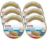 tesa Doppelseitiges Klebeband Universal im 6er Pack - Vielseitiges Klebeband für Verpackungen, Deko und Teppiche oder zum Basteln - 6 Rollen je 10 m