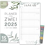 Paarplaner 2025 3 Spalten FLORAL Planer für Zwei 2025 und Okt-Dez 2024 Partnerkalender 16x32,5cm Paarkalender f. Paare 2025 Wandplaner 2 Personen STICKER Recycling Urlaub, Pflanzkalender Blumen (2025)