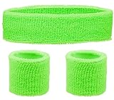 Schweissband und Stirnband Set – Schweißband Neon für 80er Jahre Outfit Damen - Neon Accessoires für Fun Runs Team Building Events Pride Partys Gymnastik Sport Tennis – Stirnband 80er Jahre (Grün)