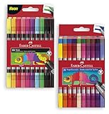 Faber-Castell 151109 - Filzstifte Set Neon, 10 Doppelfasermaler für Kinder und Erwachsene (Neonfarben + Filzstifte Set 20-teilig)