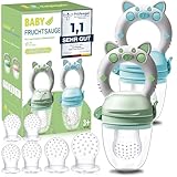 Fruchtsauger Baby, 2 Stück Obstschnuller für Babys ab 3 Monate, 2023 Upgrade Version, Schnuller Zum Befüllen, Breisauger, Obst Schnuller Baby, BPA frei, 8 Silikon Sauger in 3 Größen